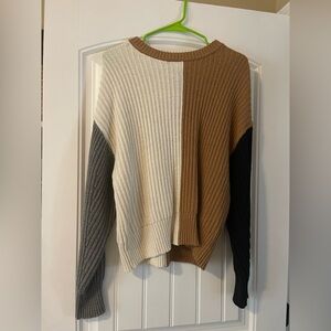 Colorblock Knit Sweater - Cream, Brown, and Gray size M